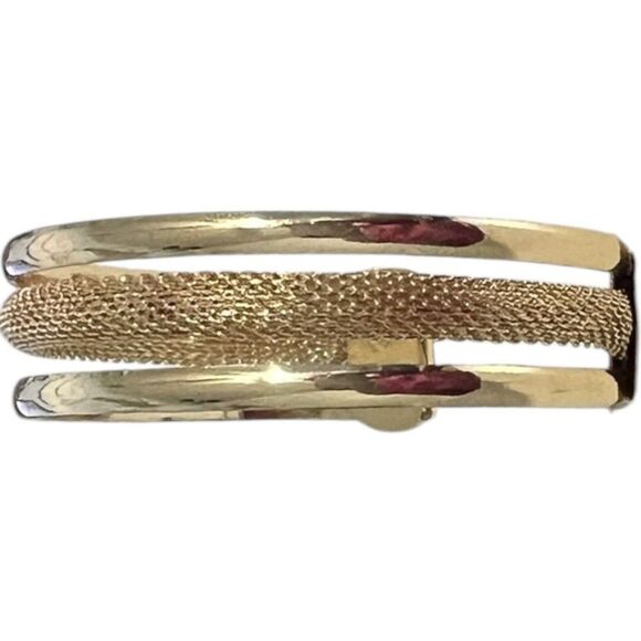 Gold Tone Modernist Metal Wide Open Cuff Bracelet Boho Classic Glamour Chunky - Picture 2 of 6